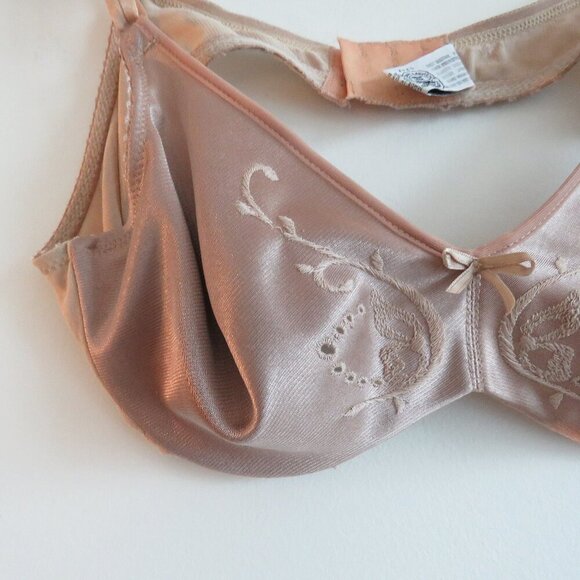 VINTAGE MINIMZER BY LILYETTE Satin Embroidered Bra in Nude Beige - Size 36B - Picture 3 of 15